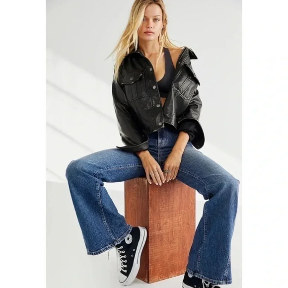 NWT Free People Florence Flare Jeans High Rise Stretch Dark Wash Indigo Blue 31 - Picture 4 of 9